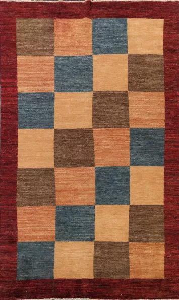 Modern Checkered Gabbeh Kashkoli Oriental Area Rug 6x8