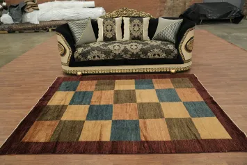 Modern Checkered Gabbeh Kashkoli Oriental Area Rug 6x8