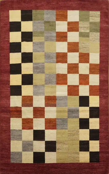 Modern Checkered Gabbeh Kashkoli Oriental Area Rug 6x10