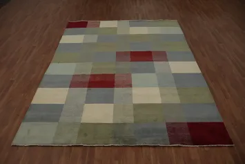 Red and Blue Elegance Gabbeh Sophisticated Grid Pattern Rug 8x10