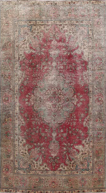 Distressed Floral Tabriz Persian Area Rug 6x10