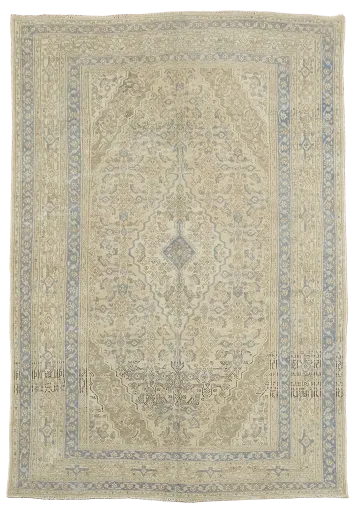 Muted Vintage Geometric Hamedan Persian Area Rug 7x10
