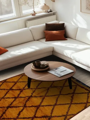 Wool Moroccan Area Rug 6x8 in Earthy Tones with Intricate Patterns