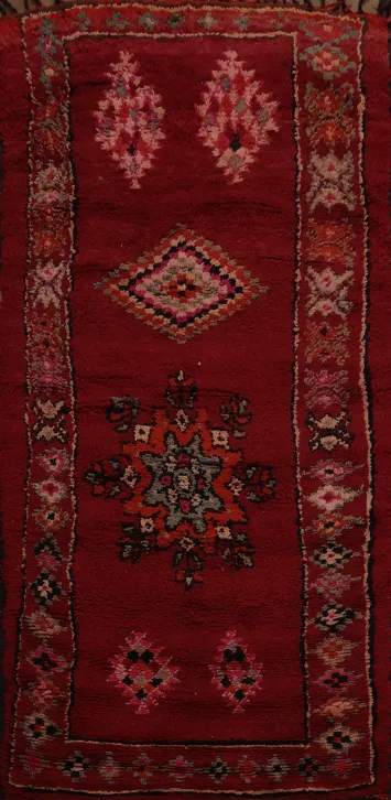 Deep Red Moroccan Area Rug 5x10 with Exquisite Handmade Ornaments