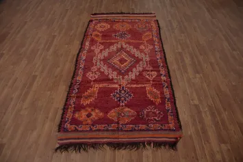 Moroccan Runner Rug 4x9 with Warm Tones and Detailed Embroidery