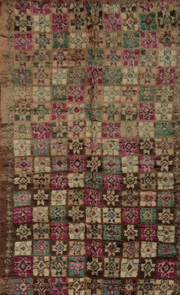 Handcrafted Bohemian Moroccan Area Rug 6x11 with Colorful Motifs