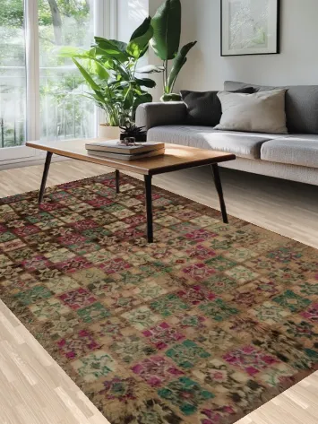 Handcrafted Bohemian Moroccan Area Rug 6x11 with Colorful Motifs