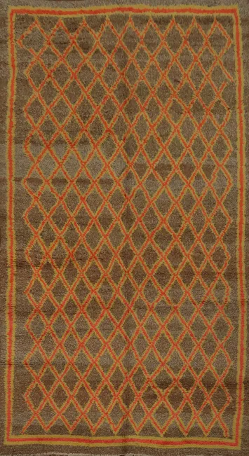 Brown Moroccan Area Rug 6x11 with Orange Geometric Pattern