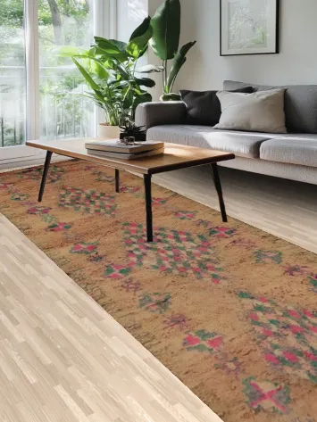 Vibrant Diamond Moroccan Runner Rug 5x15 with Soft Earthy Tones