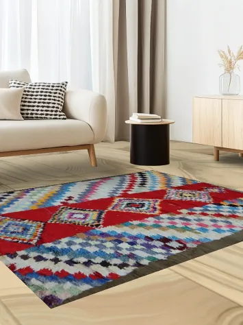 Artistic Vintage Moroccan Rug with Dazzling Colors and Diamond Patterns 5x6