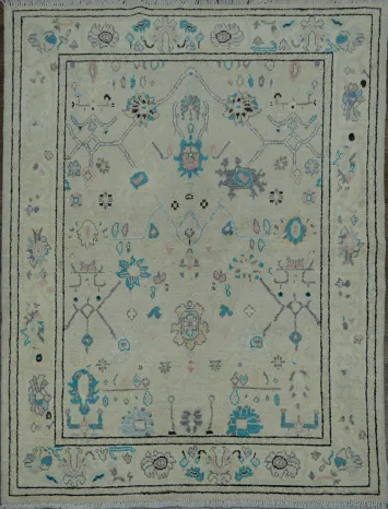 Geometric Vegetables Dye Oushak Oriental Area Rug 5x6