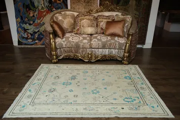 Geometric Vegetables Dye Oushak Oriental Area Rug 5x6