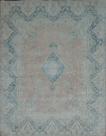 Muted Coral Pink Distressed Kerman Persian Area Rug 10x13