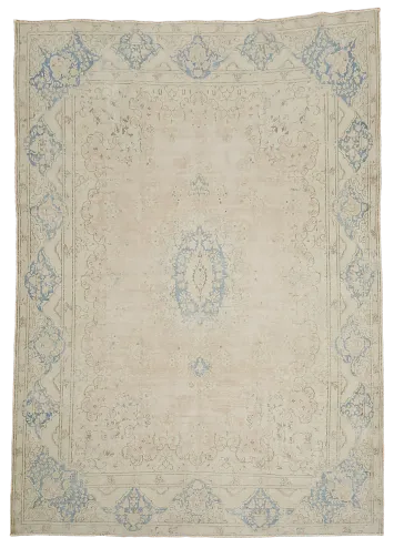 Muted Pale Rose Pink Distressed Kerman Persian Area Rug 10x13