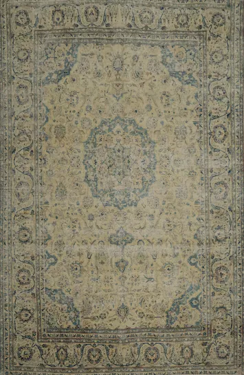 Traditional Majesty Distressed Beige and Blue Area Rug 10x13