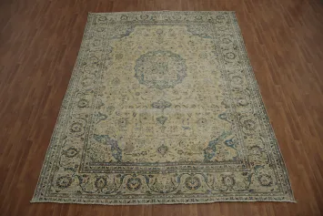 Traditional Majesty Distressed Beige and Blue Area Rug 10x13