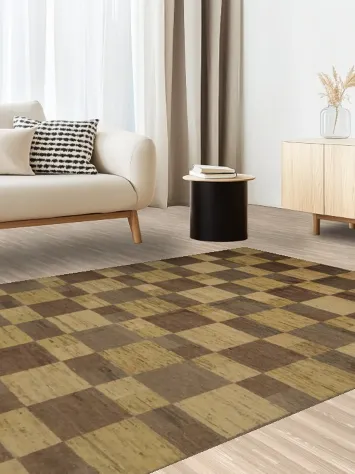 Stylish Neutral Palette Checkered Gabbeh Kashkoli Area Rug 6x8
