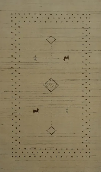 Artisan Ivory Rug with Subtle Geometric and Animal Patterns 3x5