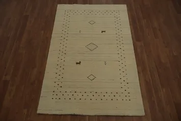 Artisan Ivory Rug with Subtle Geometric and Animal Patterns 3x5