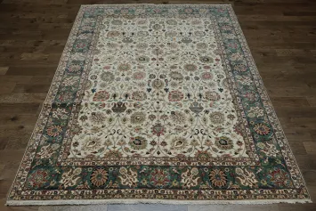 Ivory and Teal All-Over Floral Ziegler Vegetable Dye Rug 9x12