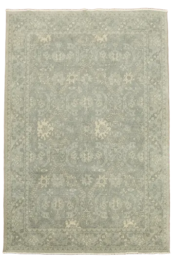 Distressed Grey Blue Rug with Vintage Patterns 7'x10'