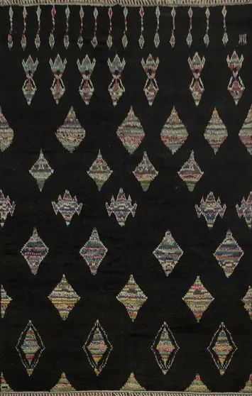 Elegant Black Moroccan Area Rug 9x12 with Geometric Patterns