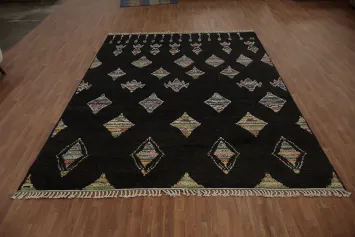 Elegant Black Moroccan Area Rug 9x12 with Geometric Patterns