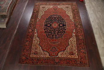 Pre-1900 Antique Vegetable Dye Sarouk Farahan Persian Area Rug 9x12
