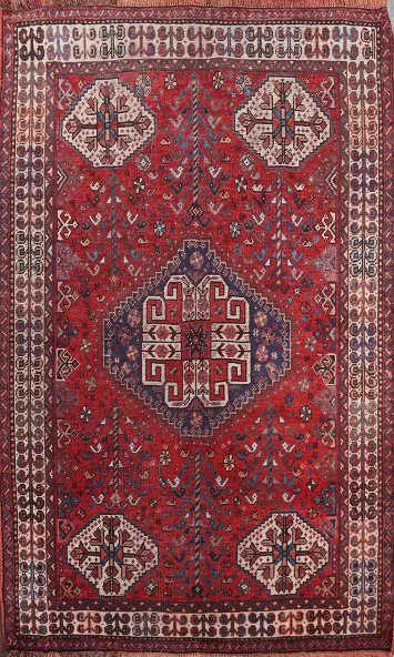 Pre-1900 Antique Vegetable Dye Shiraz Persian Area Rug 4x5