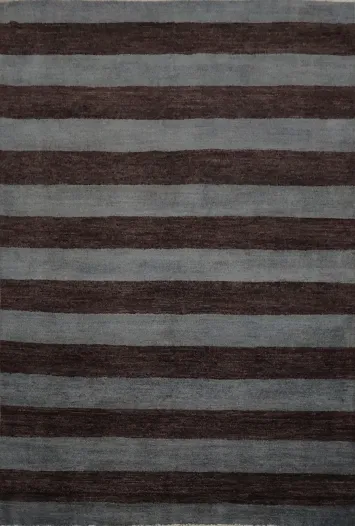 Chic Striped Design Gabbeh Rug in Gray Blue and Brown Tones 6x9