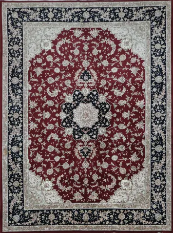 Elegant Traditional Wool & Silk Rug in Rich Red and Black Tones 8x11