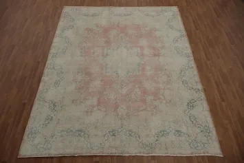Classic Pastel Tone Distressed Persian Kerman Rug 10x13
