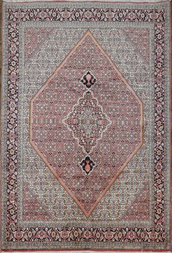 Geometric Vegetable Dye Pink Bidjar Persian Area Rug Featuring Detailed Floral Borders 7x10