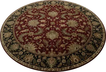 Classic Burgundy and Black Agra Round Rug Thick Plush Pile 12x12