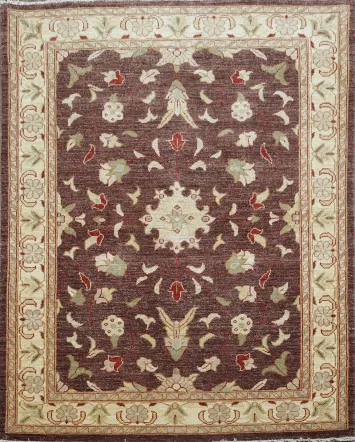 Classic Brown Peshawar Area Rug with Enchanting Floral Details for Rich Room Ambiance 5x7