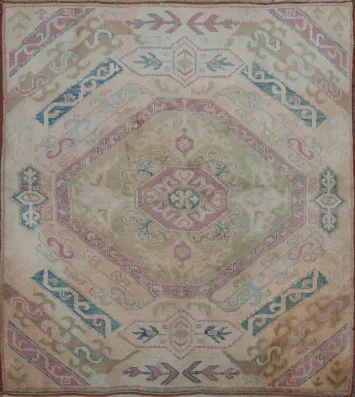 Intricate Hexagonal Design Turkish Rug in Soothing Pastel Colors 4x5