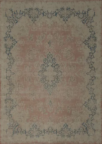 Distressed Kerman Persian Area Rug 10x13 with Delicate Design Accents