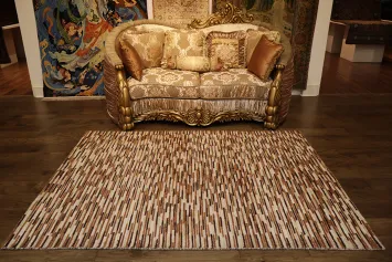 Modern Rustic Brown and Beige Textured Patterned Striped Rug