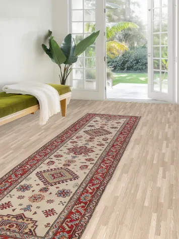 Geometric Kazak Oriental Runner Rug 3x10