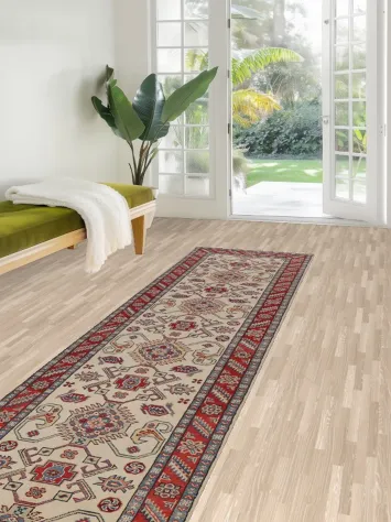 Geometric Kazak Oriental Runner Rug 3x10