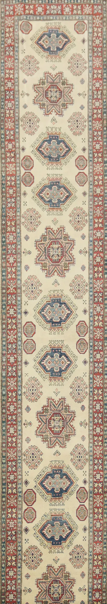 Geometric Kazak Oriental Runner Rug 3x17
