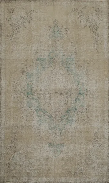 Rustic Charm Beige and Aqua Green Distressed Rug 6x10