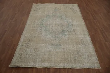 Rustic Charm Beige and Aqua Green Distressed Rug 6x10
