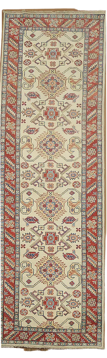 Traditional Long Rug with Intricate Geometric Motifs 3x9