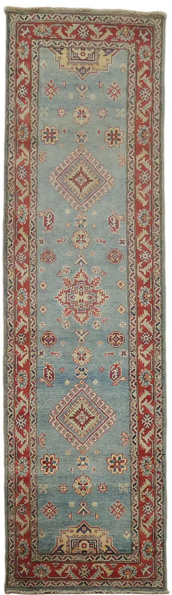 Geometric Kazak Oriental Runner Rug 3x10