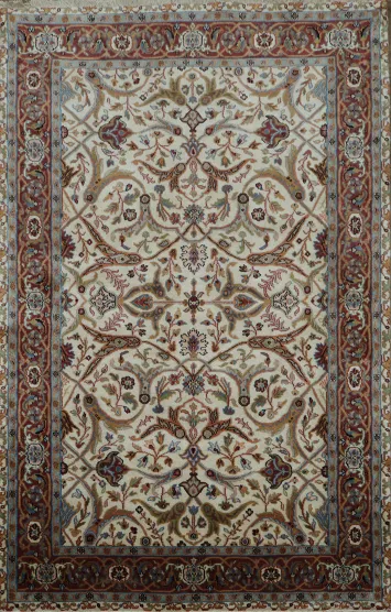 100% Vegetable Dye Floral Kashan Oriental Area Rug 4x6