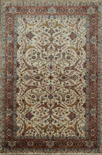 100% Vegetable Dye Floral Kashan Oriental Area Rug 4x6