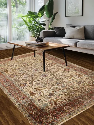 100% Vegetable Dye Floral Kashan Oriental Area Rug 6x9