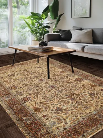 100% Vegetable Dye Floral Kashan Oriental Area Rug 6x9