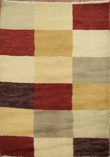 Checkered Contemporary Gabbeh Kashkoli Oriental Area Rug 3x4